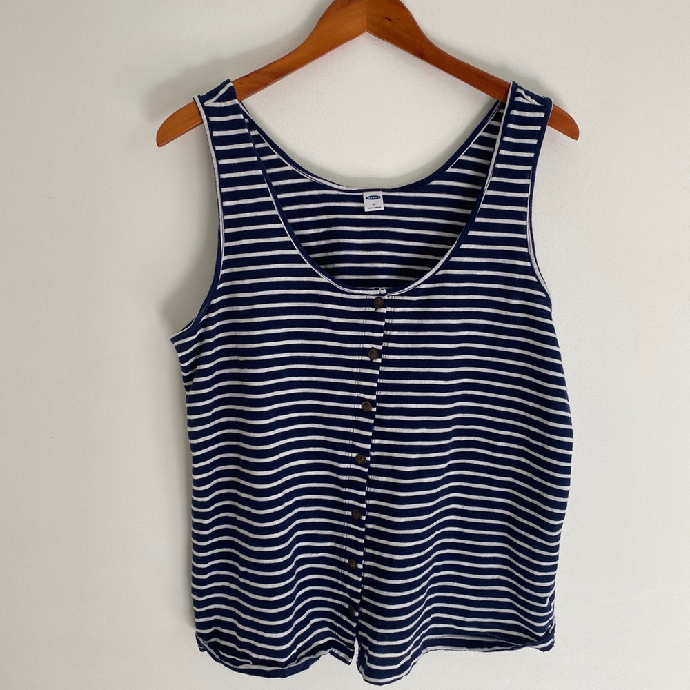 Old Navy Womens 100% Cotton Striped Button Down Tank Top Navy White Size Large
